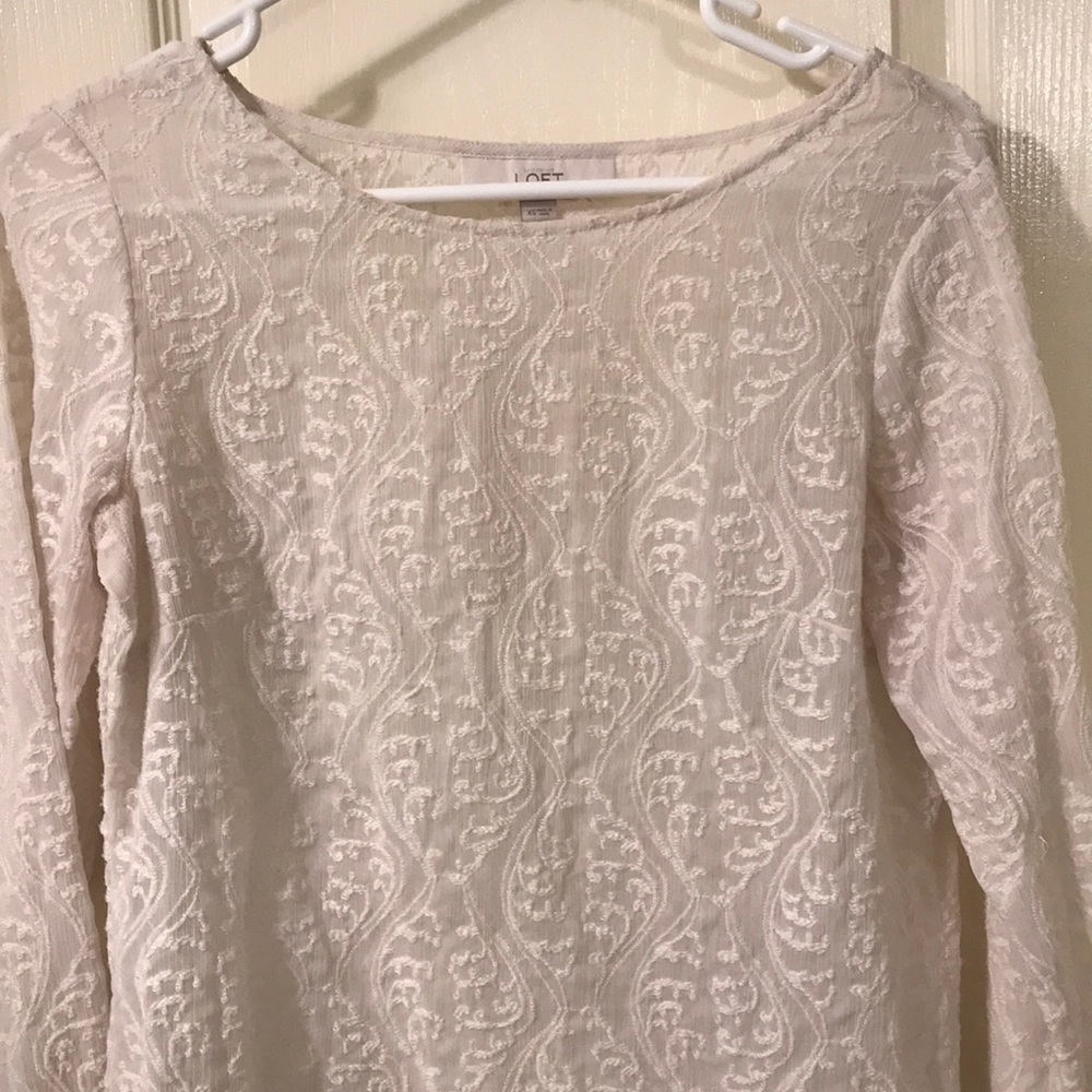 Loft XS Sheer Ivory embroidered blouse